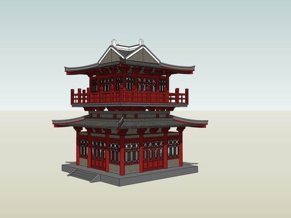 Sketchup古建筑模型|多层阁楼，古代阁楼，中式风格，古建