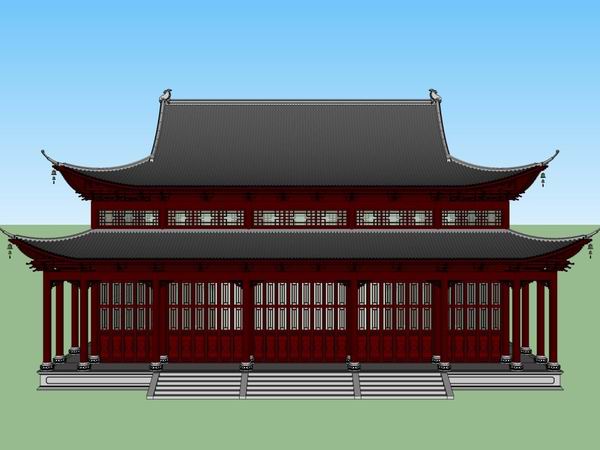 Sketchup古建筑模型|多层大雄宝殿，中式风格，古建