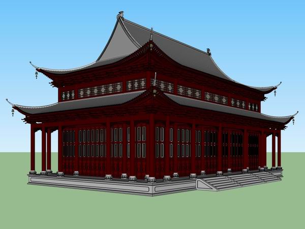 Sketchup古建筑模型|多层大雄宝殿，中式风格，古建