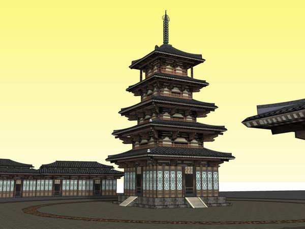Sketchup古建筑模型|多层古塔，中式风格 ，古建