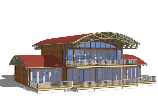 Sketchup别墅模型|木屋别墅，拱顶木